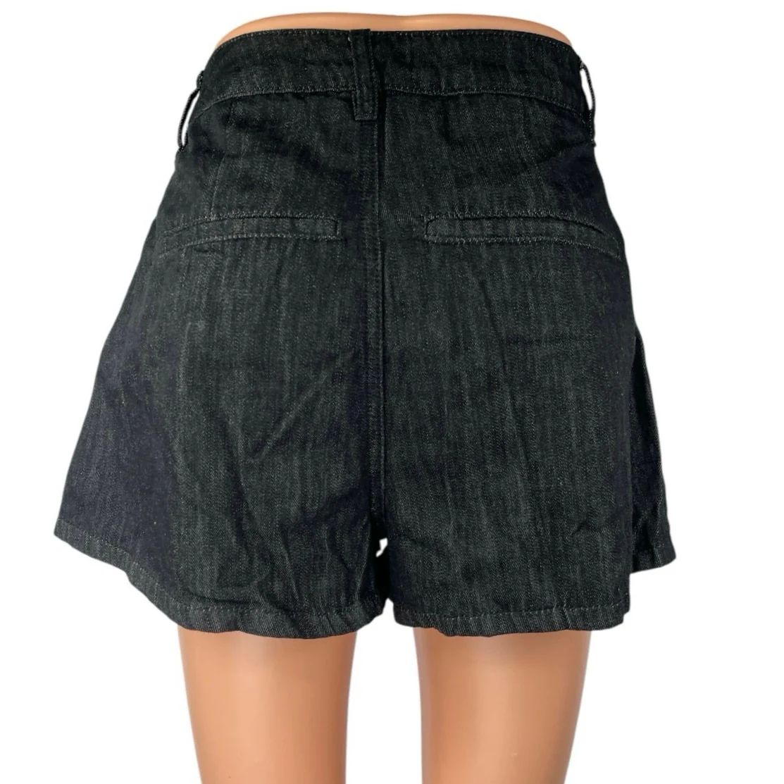 Weworewhat Women's Black High Waisted Pleated Wide Leg Denim Jean Shorts Sz 25 - Image 3