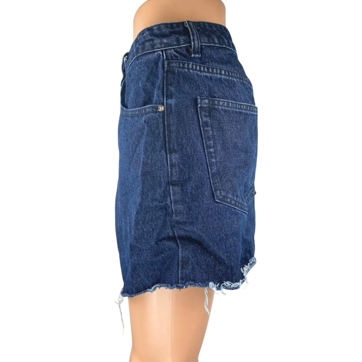 WeWoreWhat Women's Blue Frayed Raw Hem High Waist Denim Jeans Bermuda Shorts 27 - Image 2