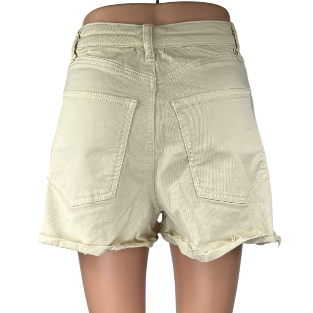 WeWoreWhat Women's Cream High Waist Frayed Raw Hem Cut Off Denim Shorts Size 27 - Image 3