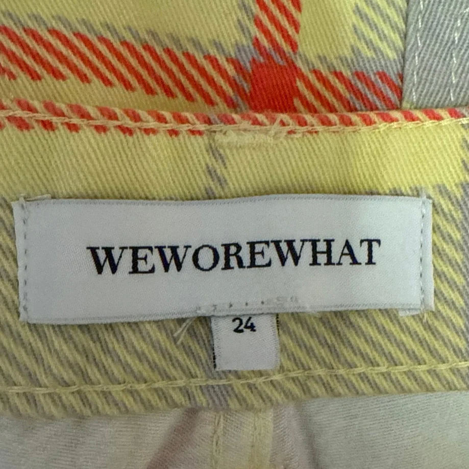 Weworewhat Women's Yellow Red Plaid High Rise Raw Hem Denim Jean Shorts Size 24 - Image 4
