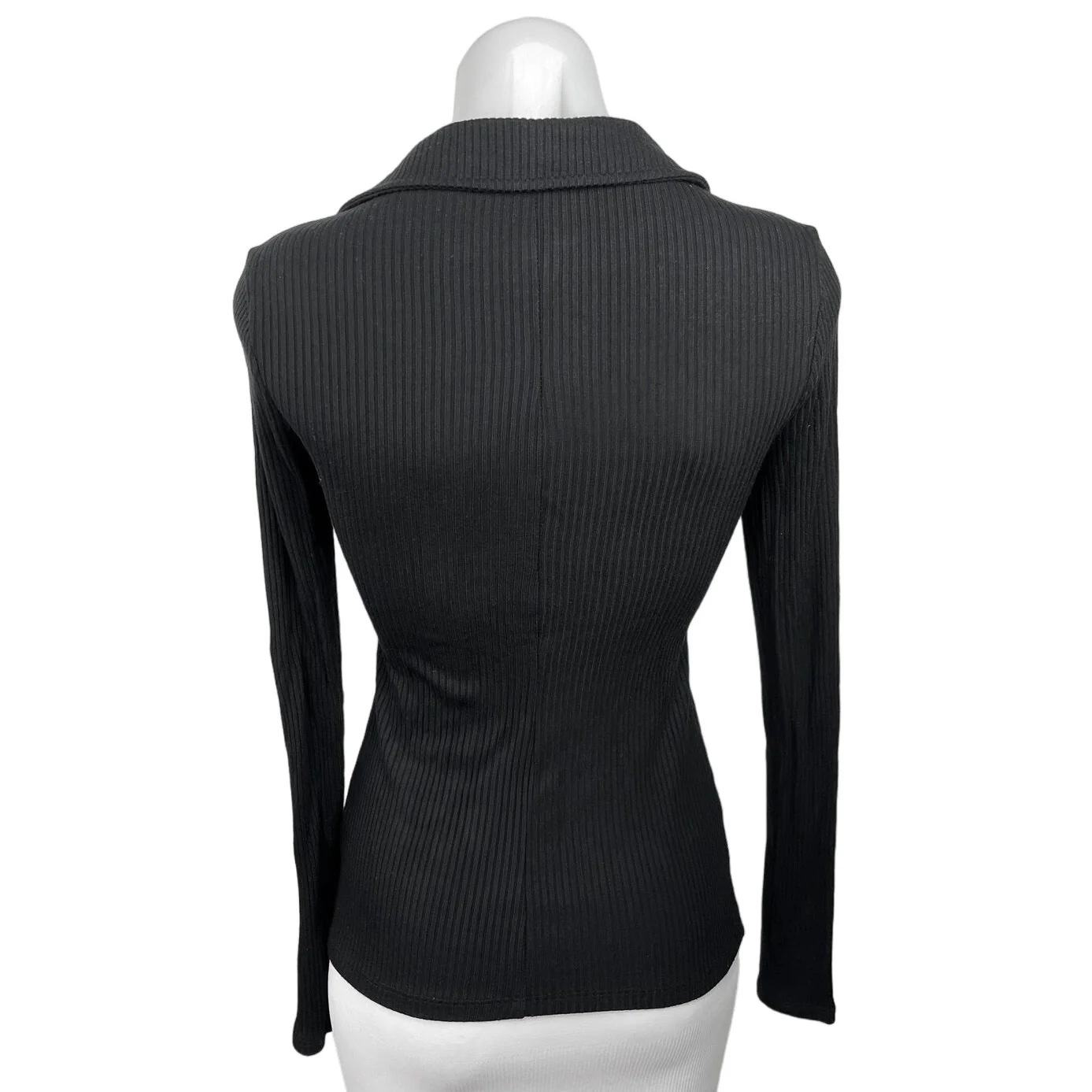 Whimsy + Row Black V Nek Ribbed Knit Collared Long Sleeve Button Up Top Size XS - Image 2