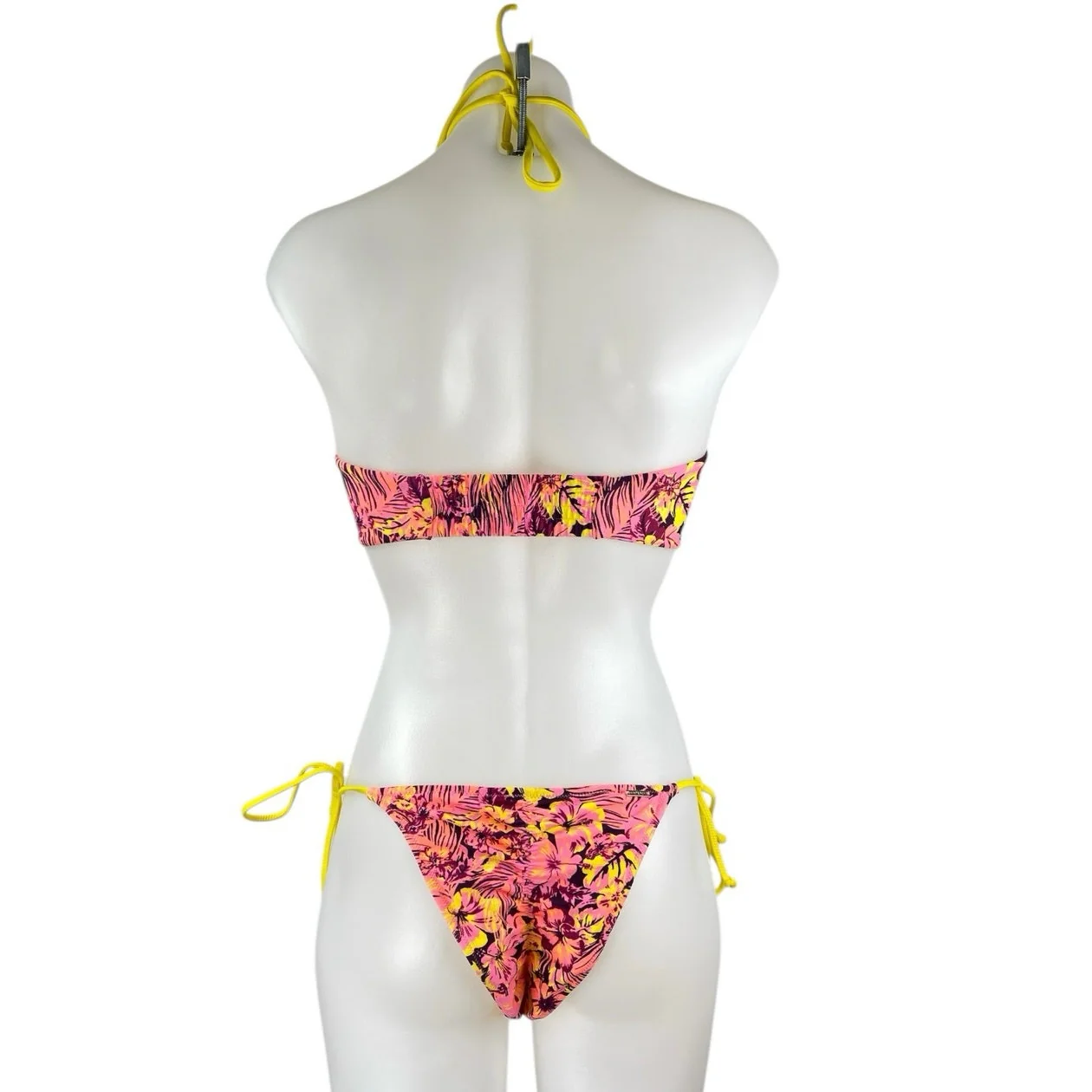 White Fox Swim Pink Floral Sleeveless Halter Two Piece Bandeau Bikini Swimwear M - Image 2
