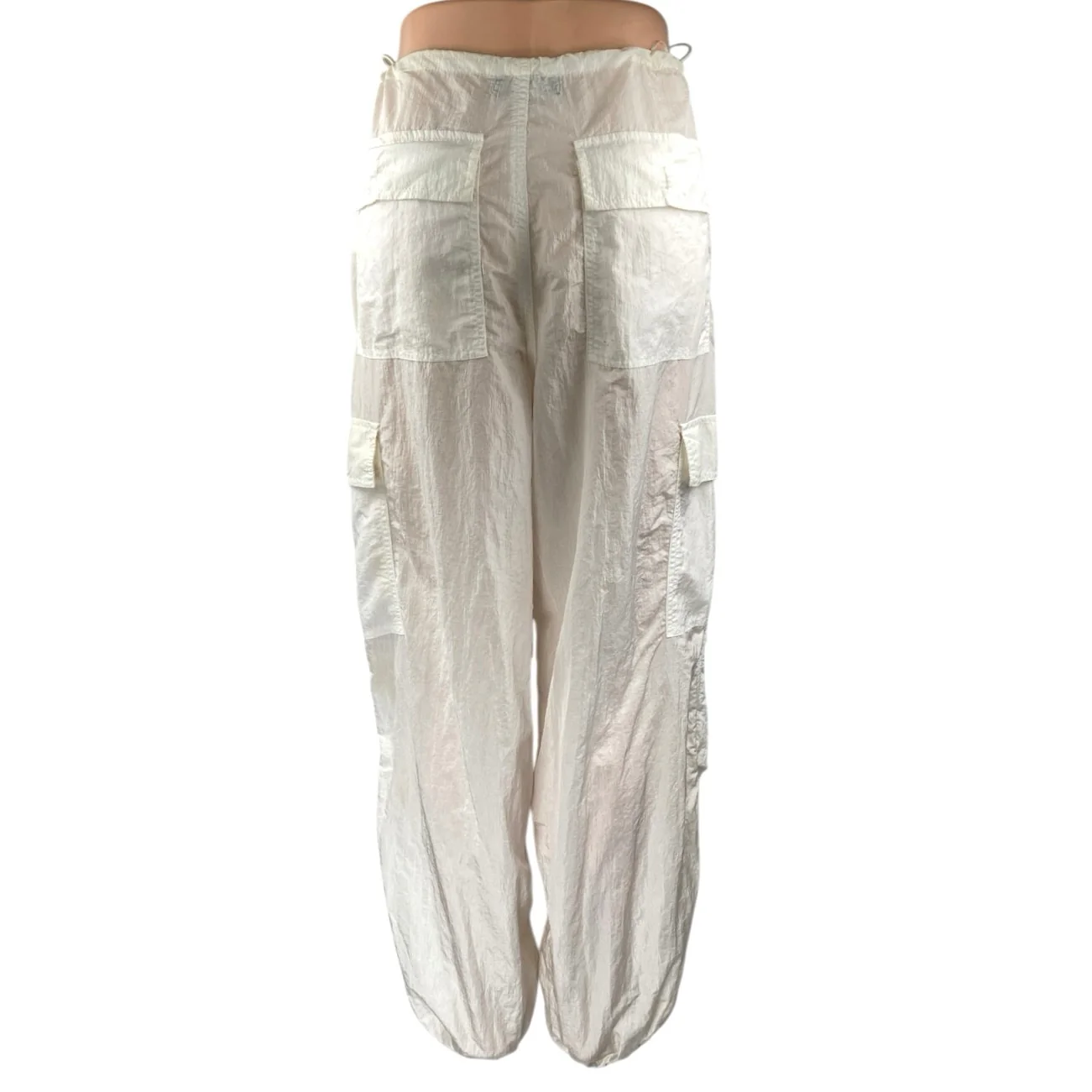 White Fox White High Waisted Drawstring Windbreaker Cargo Jogger Pants Size XS - Image 3