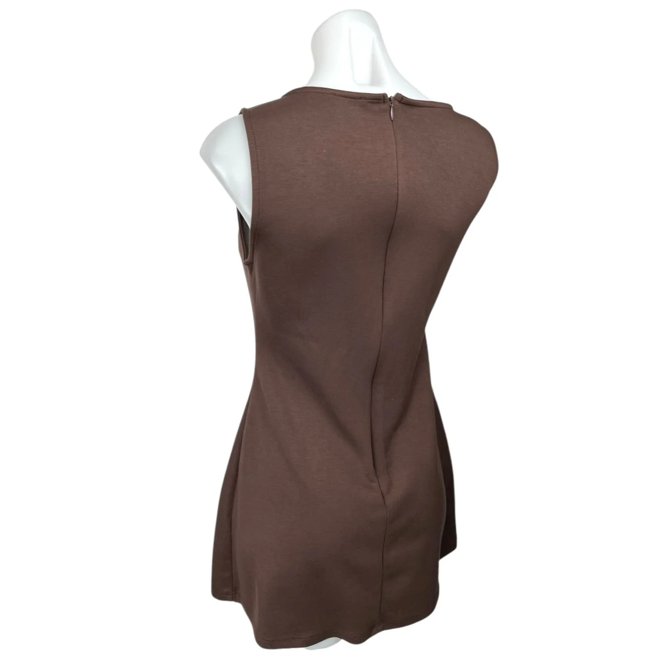 White Fox Women's Brown Sleeveless Zip Cami Camisole Mini A-Line Tank Dress Sz M - Image 2