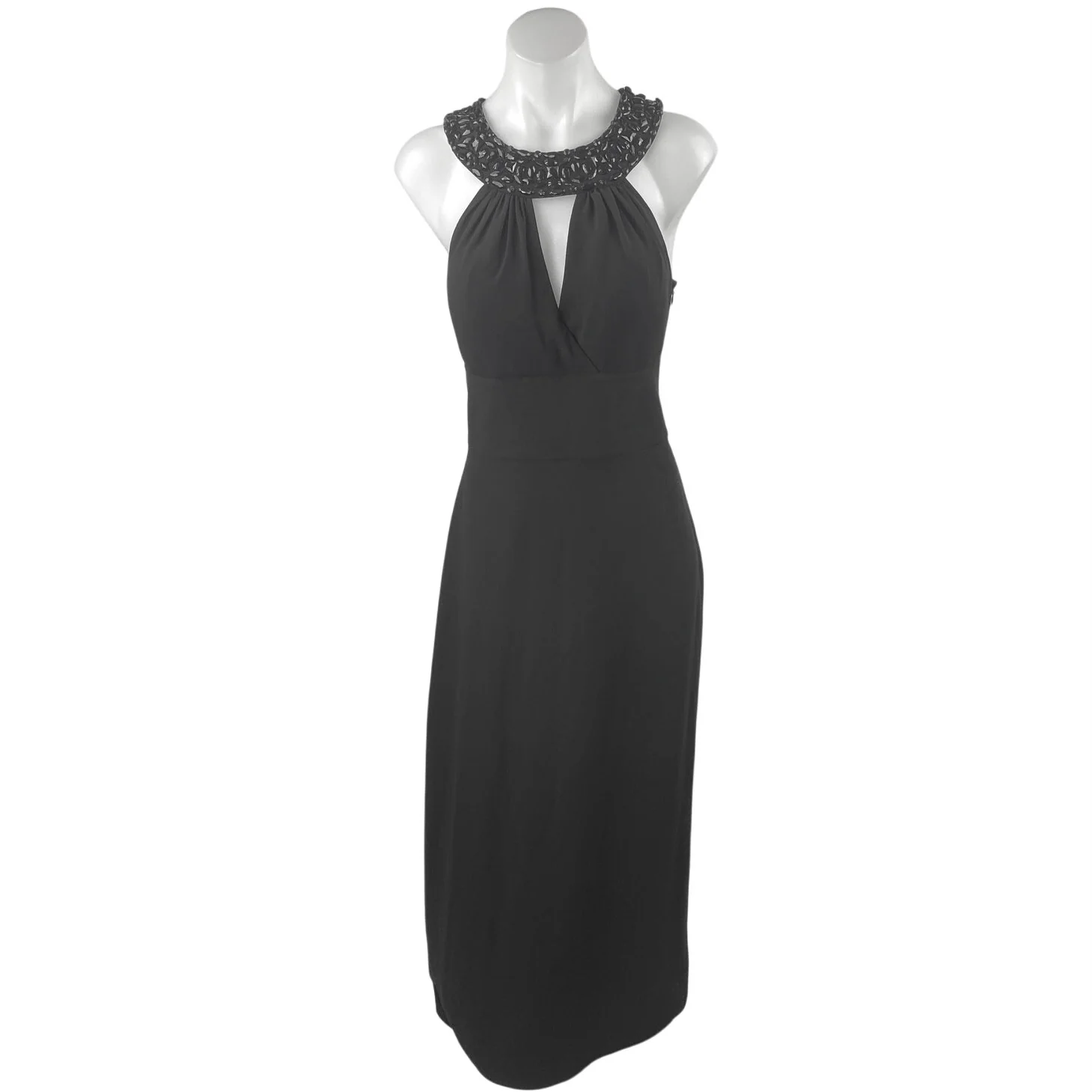 White House Black Market Black Beaded Jeweled Sleeveless Maxi Gown Tank Dress 10