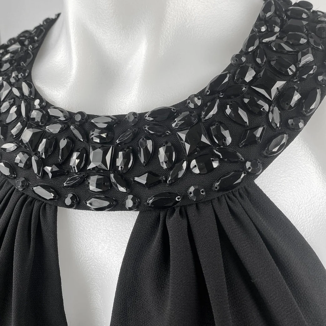 White House Black Market Black Beaded Jeweled Sleeveless Maxi Gown Tank Dress 10 - Image 4
