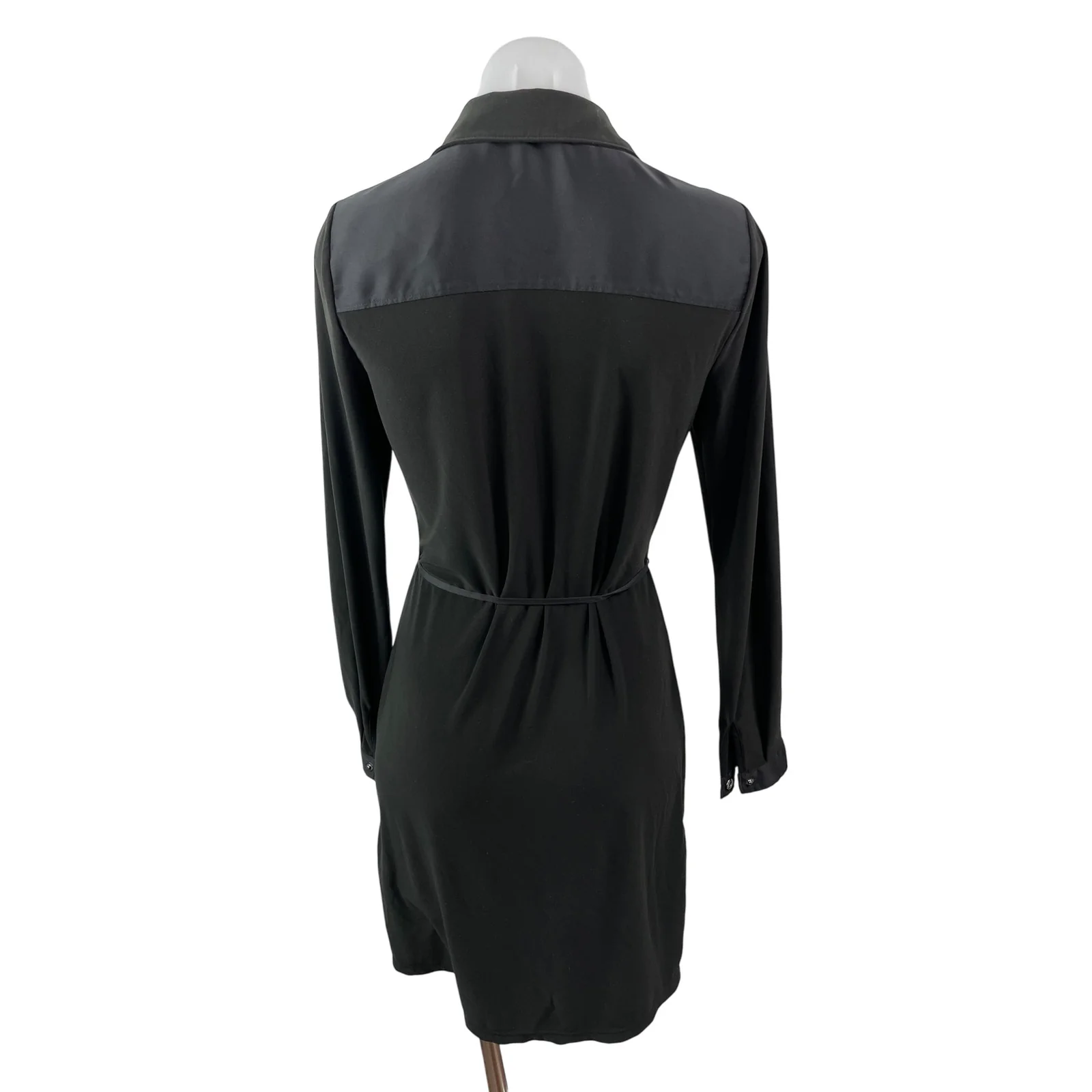 White House Black Market Black Long Sleeve Tie Button Down Mini Shirt Dress Sz S - Image 4