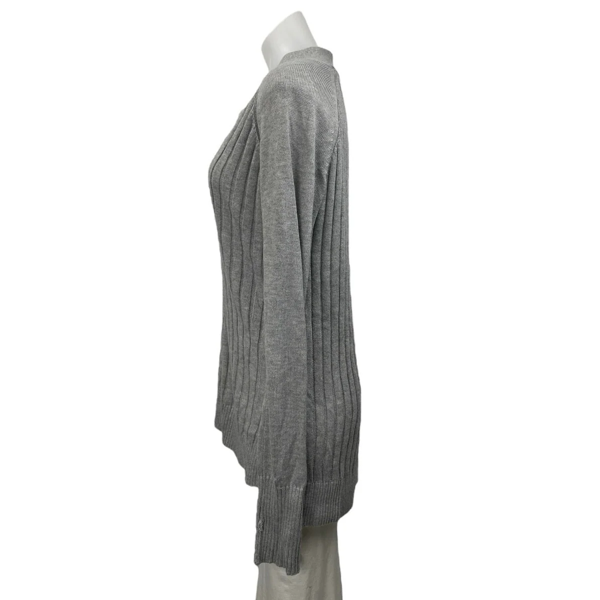 White House Black Market Gray Ribbed Knit V Neck Long Sleeve Sweater Top Size M - Image 2