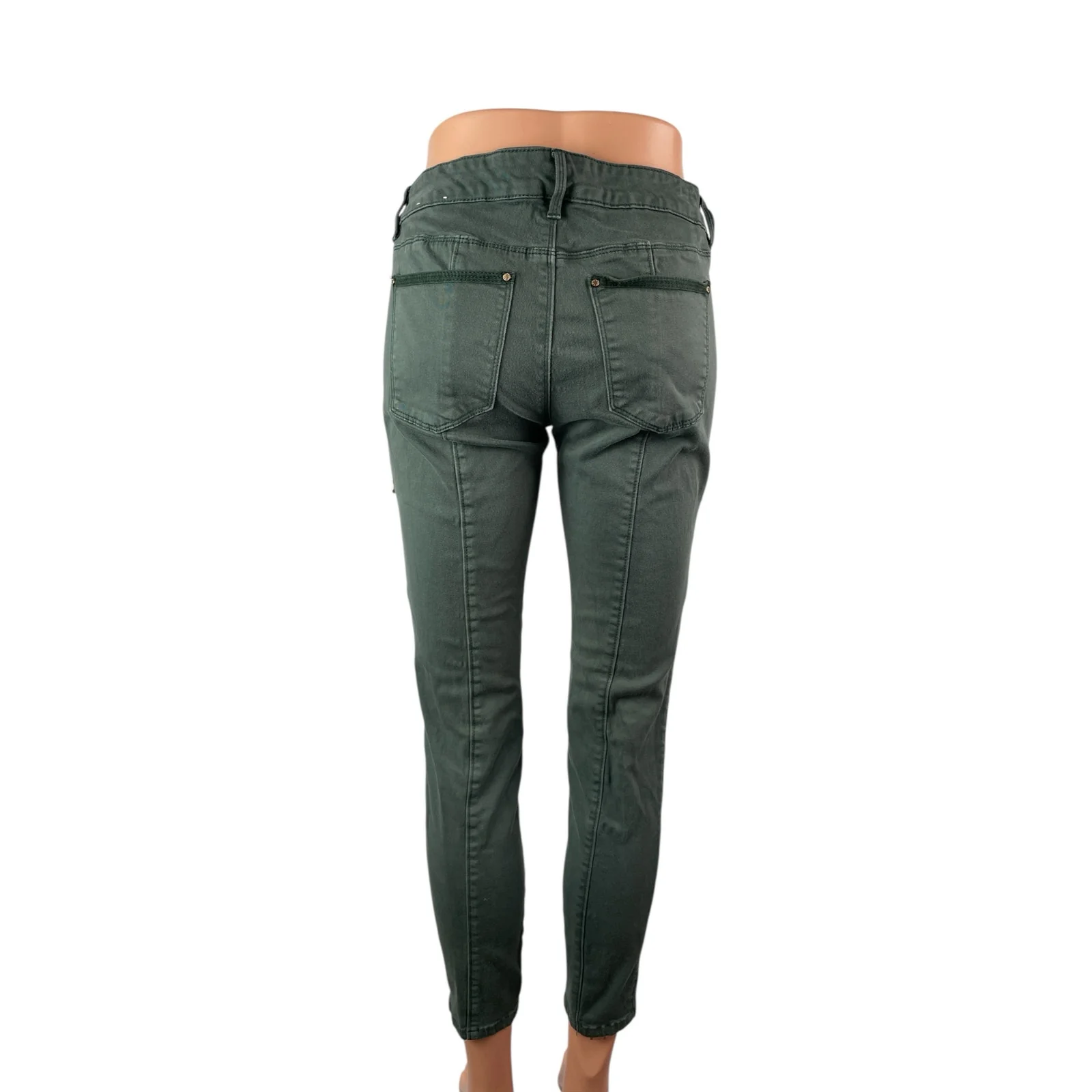 White House Black Market Women's Green Zip Cargo Crop Skinny Denim Jeans Size 2 - Image 4