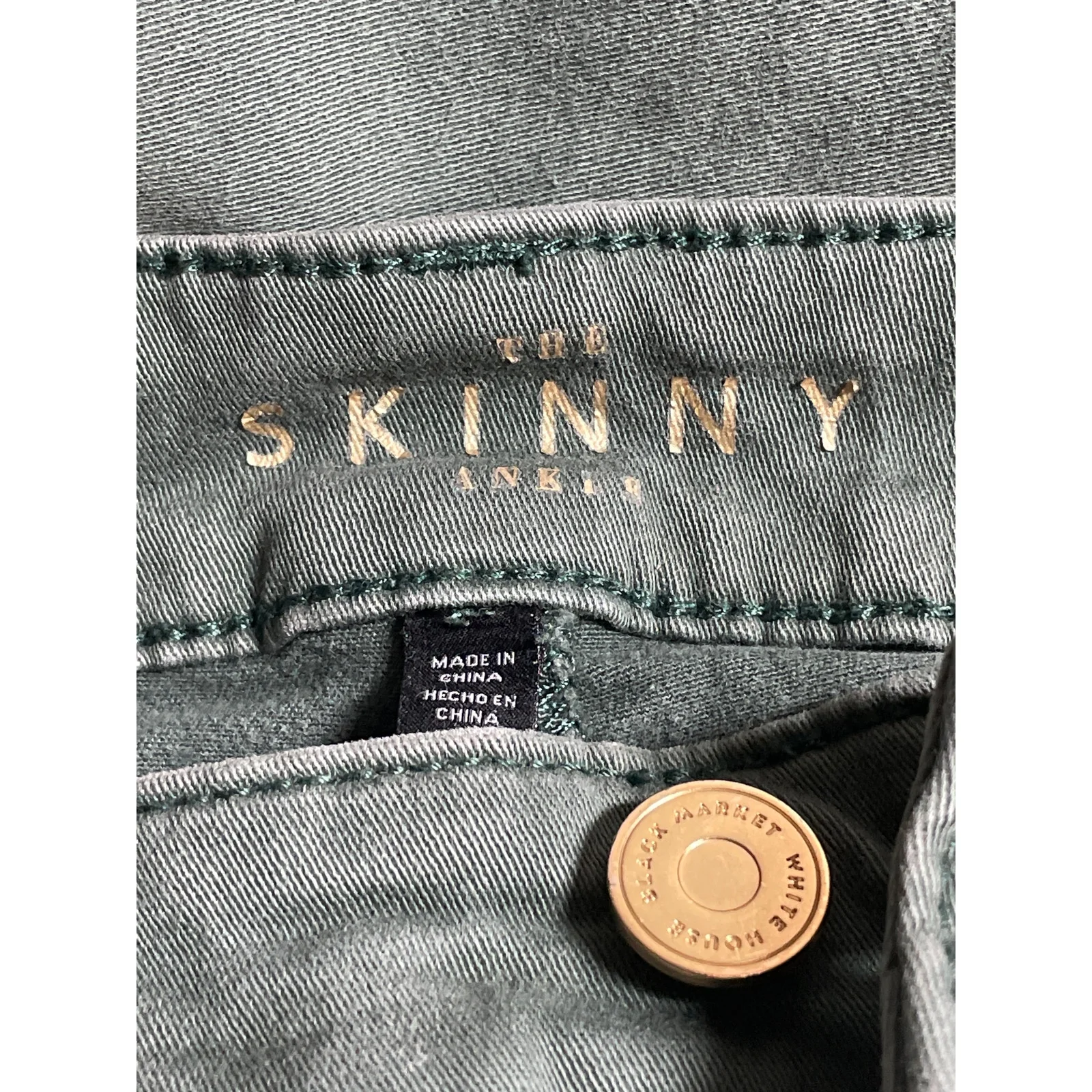 White House Black Market Women's Green Zip Cargo Crop Skinny Denim Jeans Size 2 - Image 5