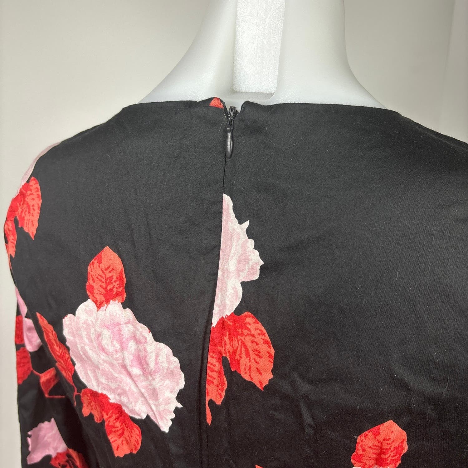 Who What Wear Black Red Cotton Rose Floral Tie Sleeve A Line Midi Dress Size S - Image 7
