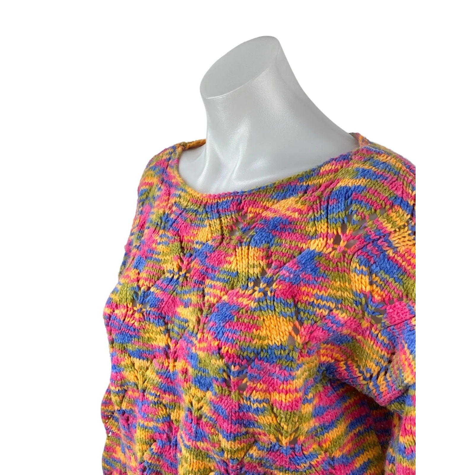 Wild Fable Multicolor Space Dye Crochet Long Sleeve Crop Pointelle Sweater Top S - Image 2