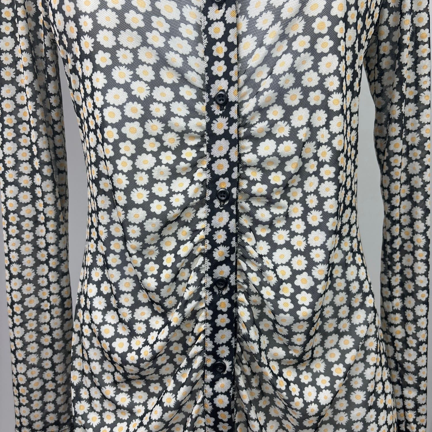 Wild Fable NWT Sheer Daisy Floral Ruched Bodycon Button Up Shirt Dress Size XS - Image 5