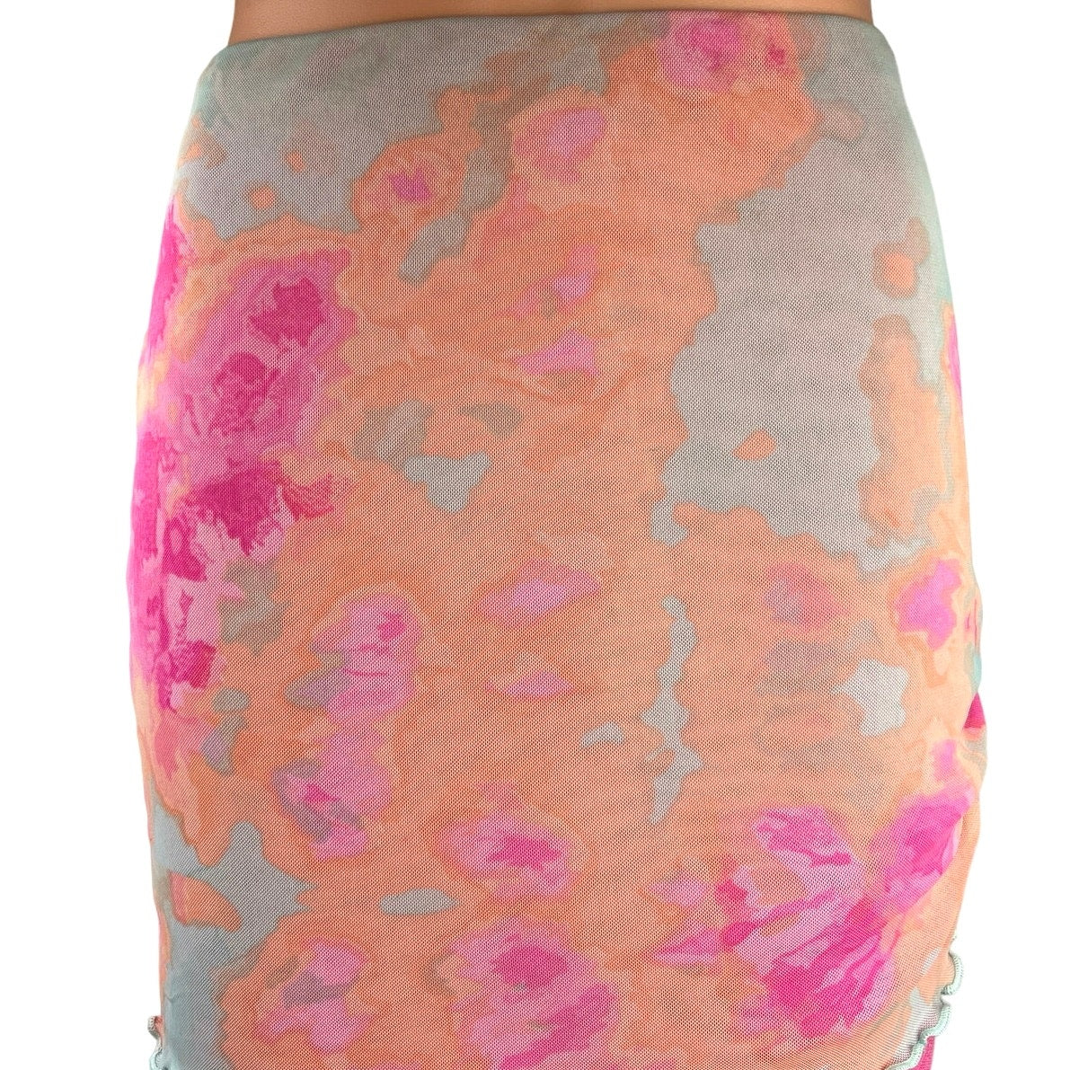 Wild Fable Pink Orange Side Ruched High Waist Lettuce Hem Mini Pencil Skirt Sz M - Image 4