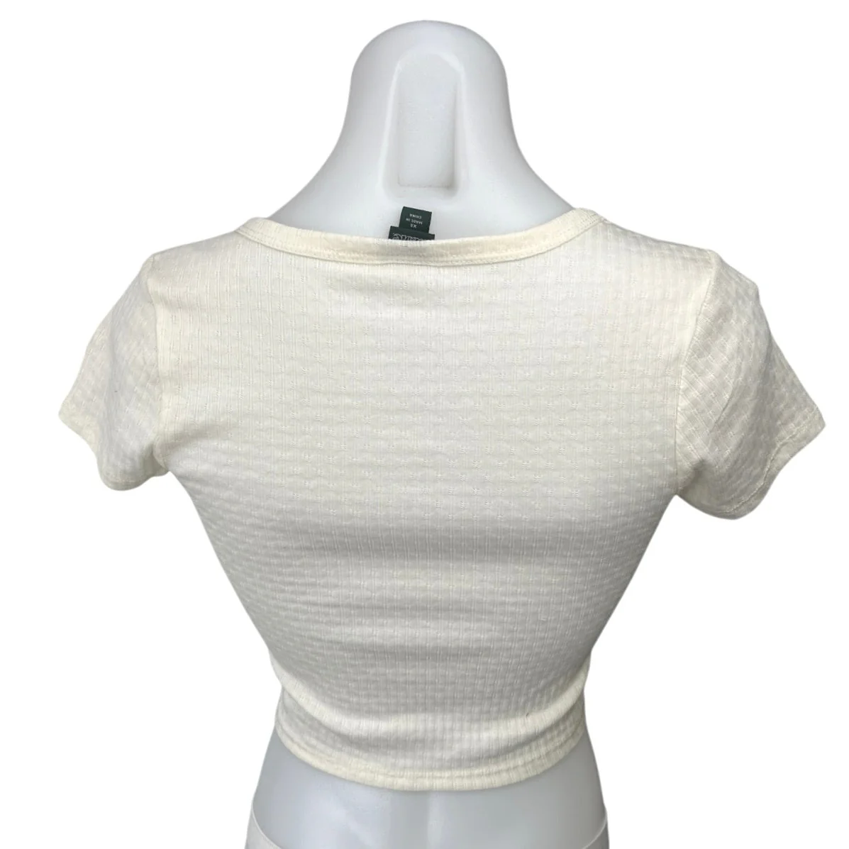 Wild Fable White Ribbed Knit Scoop Neck Short Sleeve Henley Crop Top Size XS - Image 2