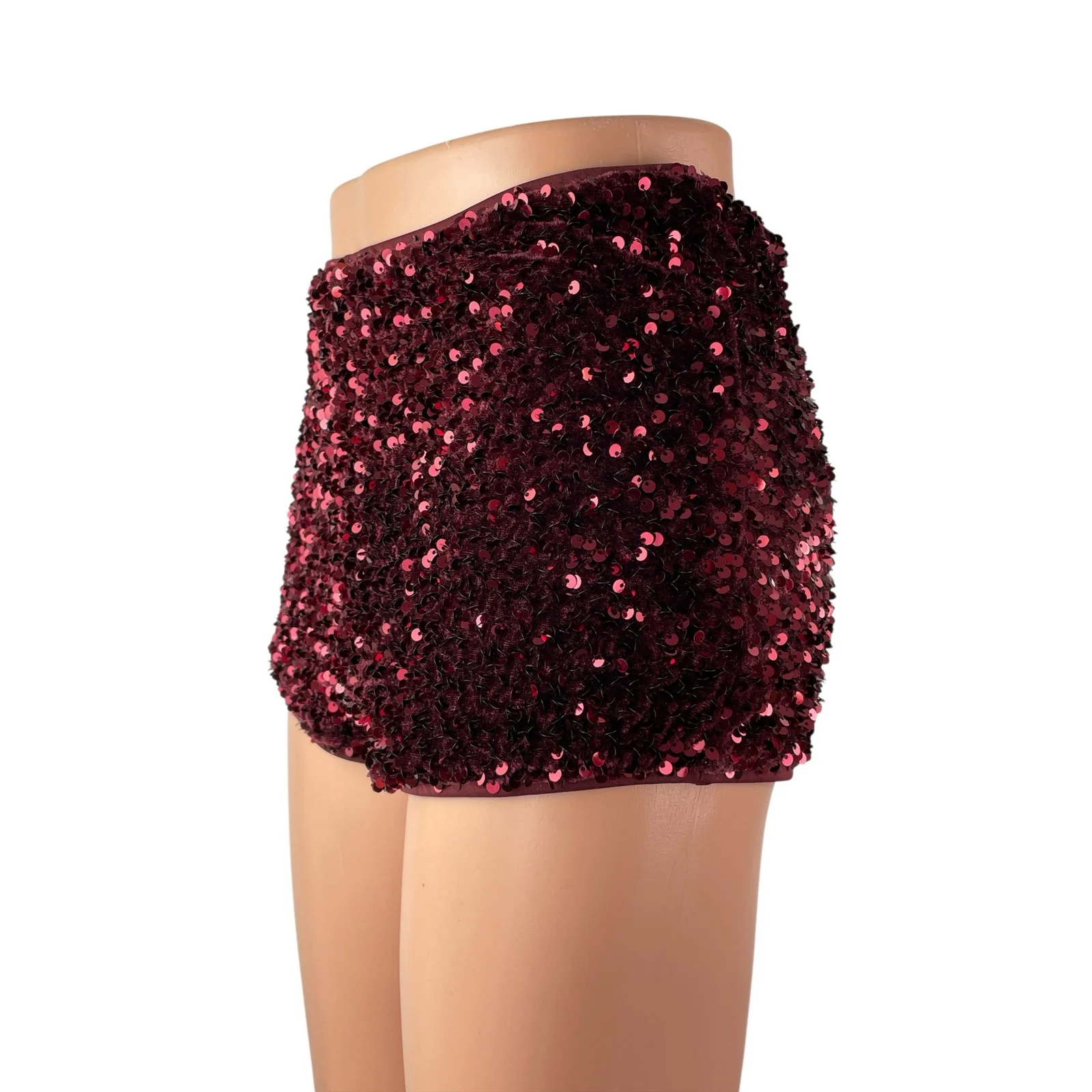 Wild Fable Women's Red Velvet Sequin High Rise Micro Sexy Party Bodycon Shorts S - Image 3