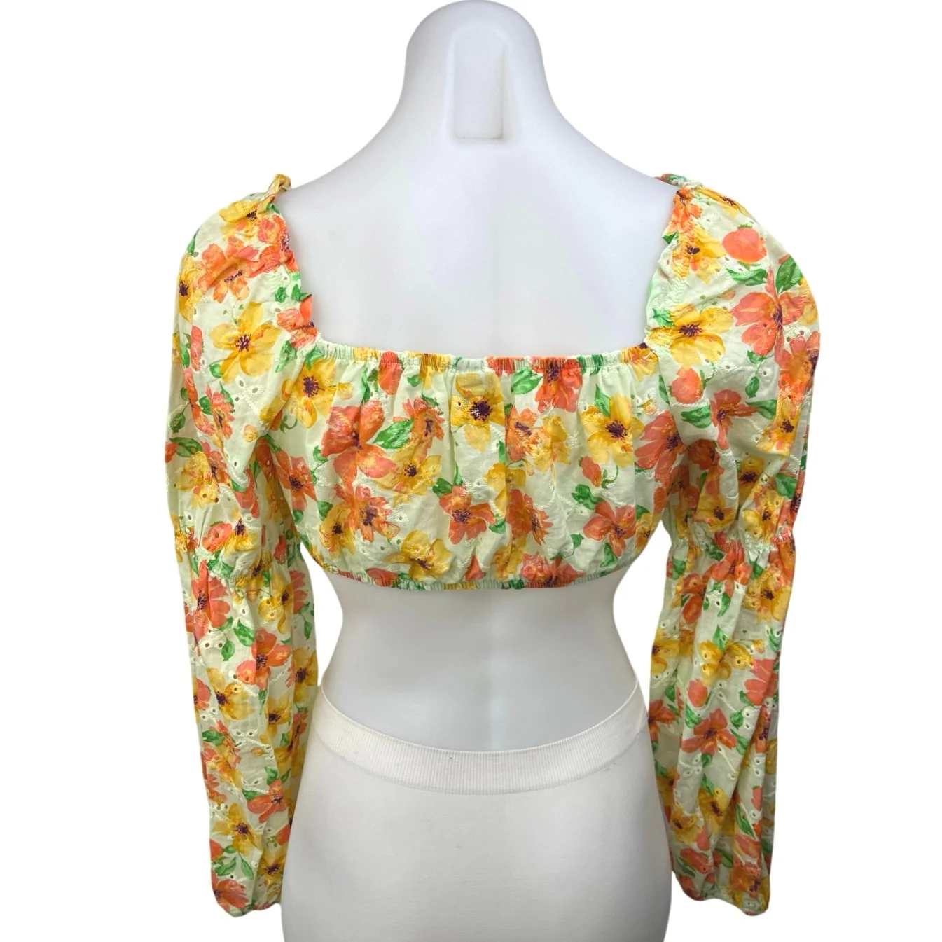Wild Fable Yellow Orange Multi Embroidered Floral Long Sleeve Crop Top Size XS - Image 2