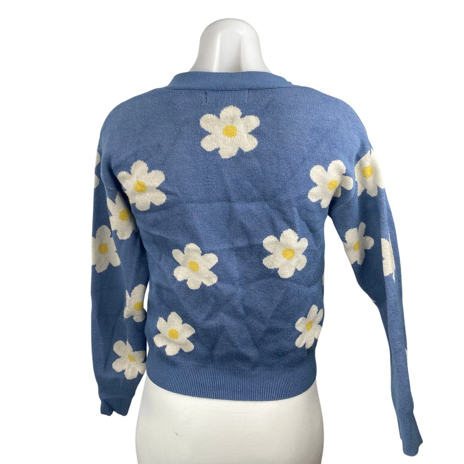Willow & Wind Blue Floral Daisy Long Sleeve Button Up Cardigan Sweater Top Sz S - Image 4