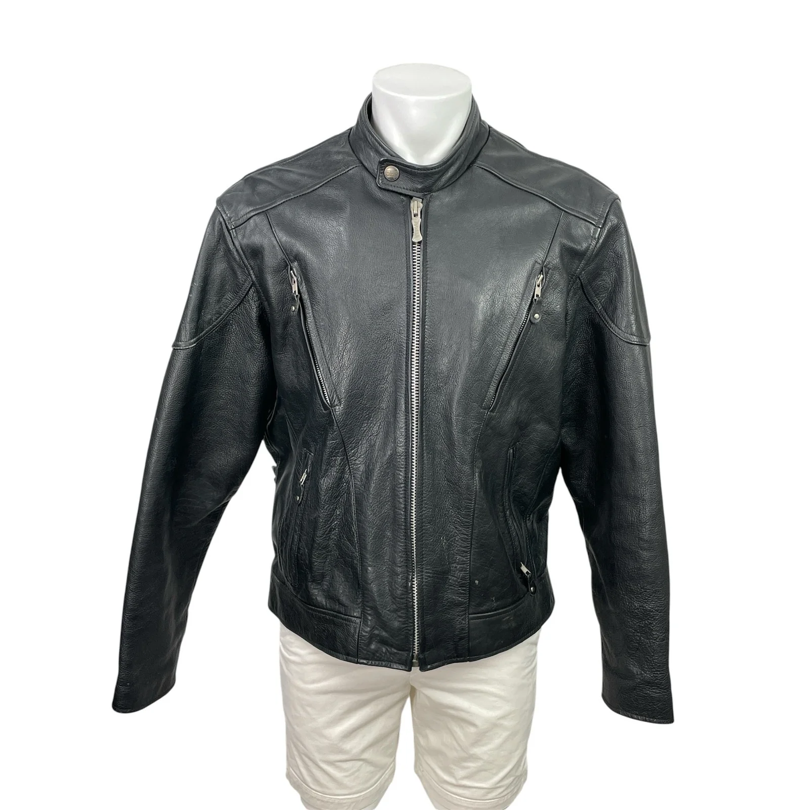 Wilsons Open Road Men's Black Leather Full Zip Moto Biker Coat Jacket Size XL