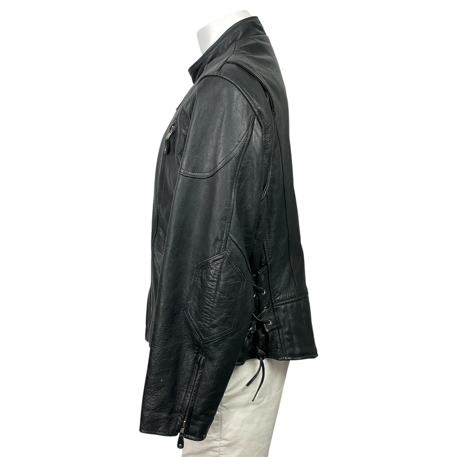 Wilsons Open Road Men's Black Leather Full Zip Moto Biker Coat Jacket Size XL - Image 2