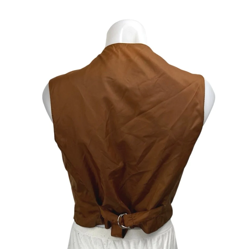 Wilsons Tan Brown 100% Leather Sleeveless Cowgirl Button Up Vest Jacket Size M - Image 2