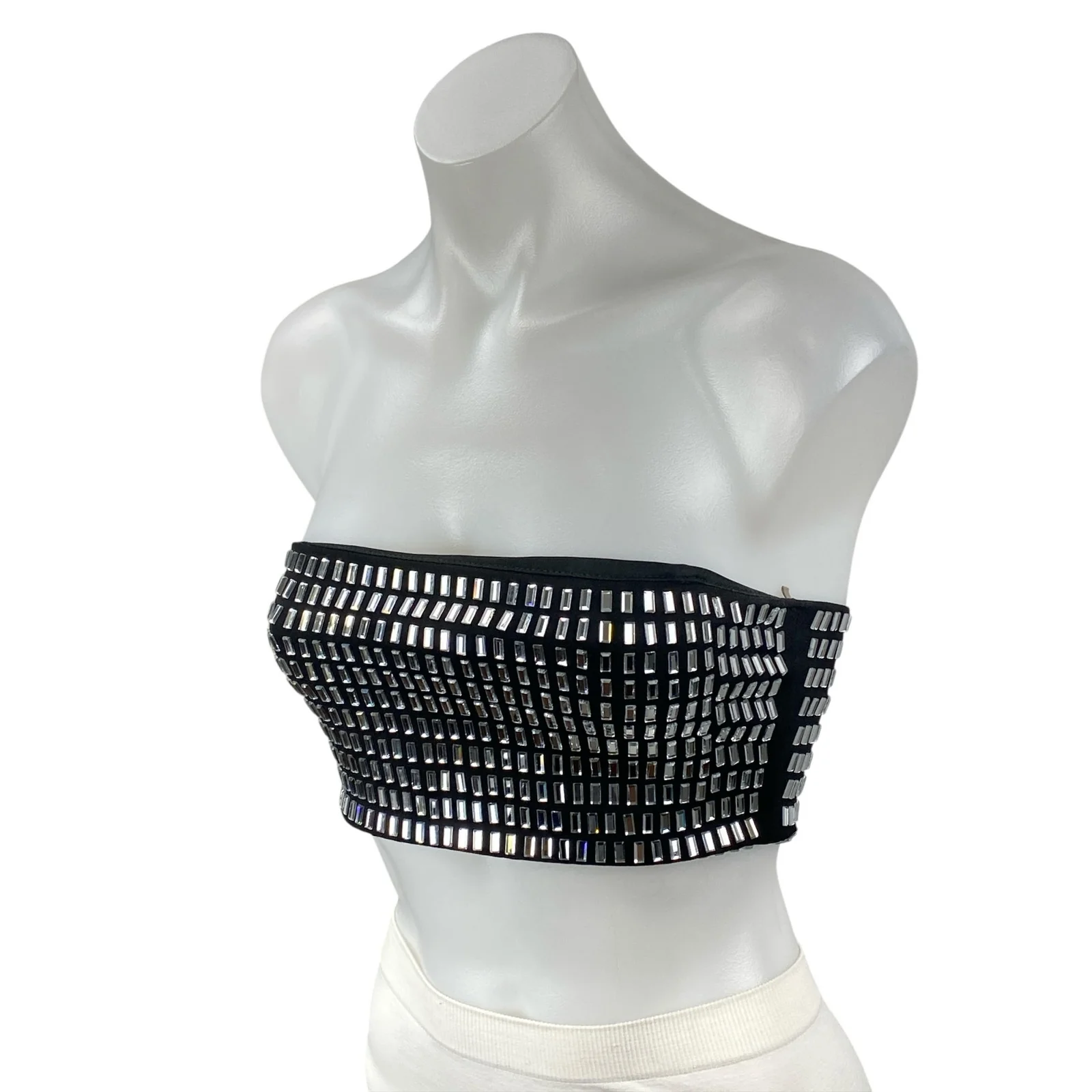 Windsor Black Silver Beaded Crystal Bandeau Strapless Tube Crop Top Size XS - Image 2