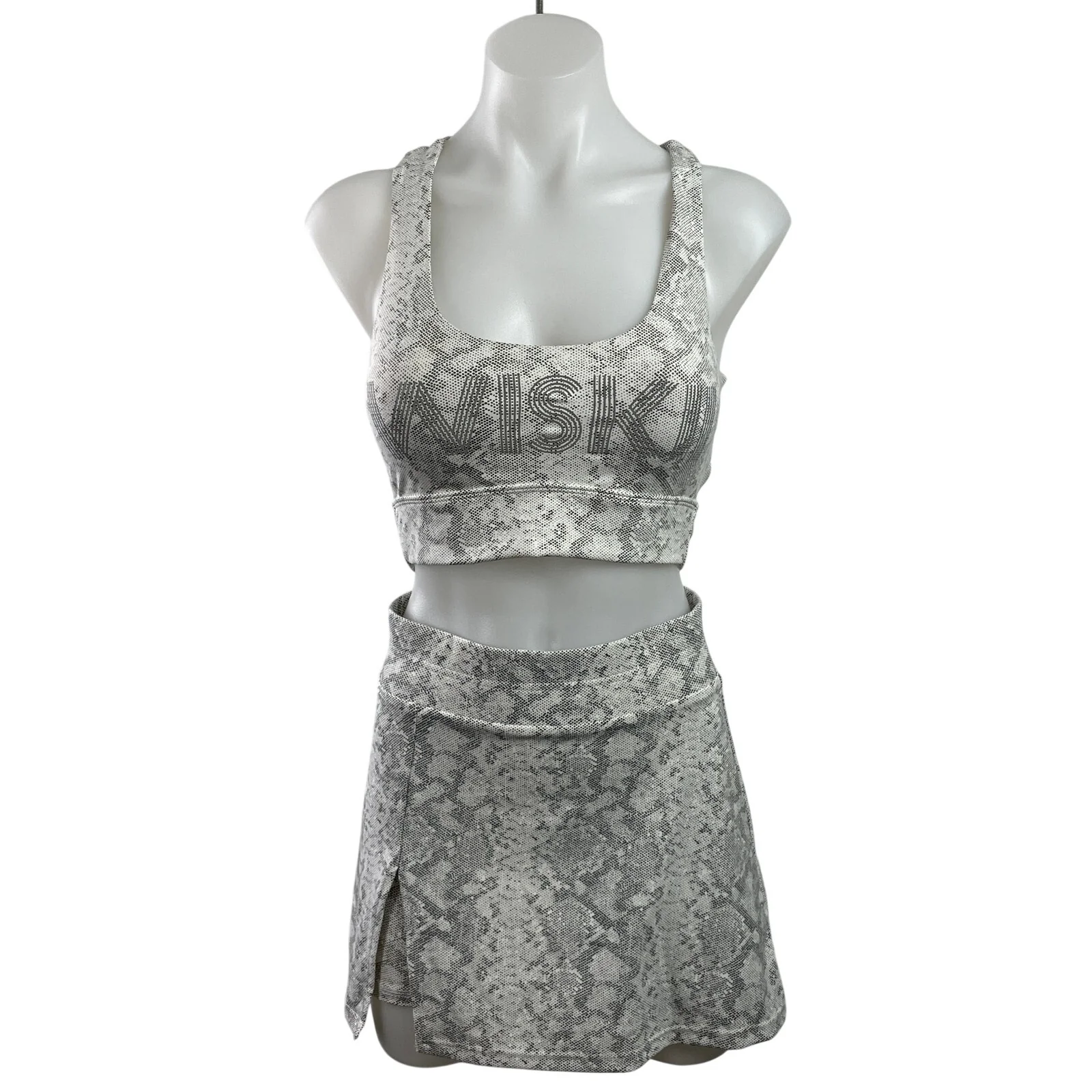 Wiskii Women's Gray Sleeveless Rhinestone Logo Crop Top & Mini Skirt Set Size S
