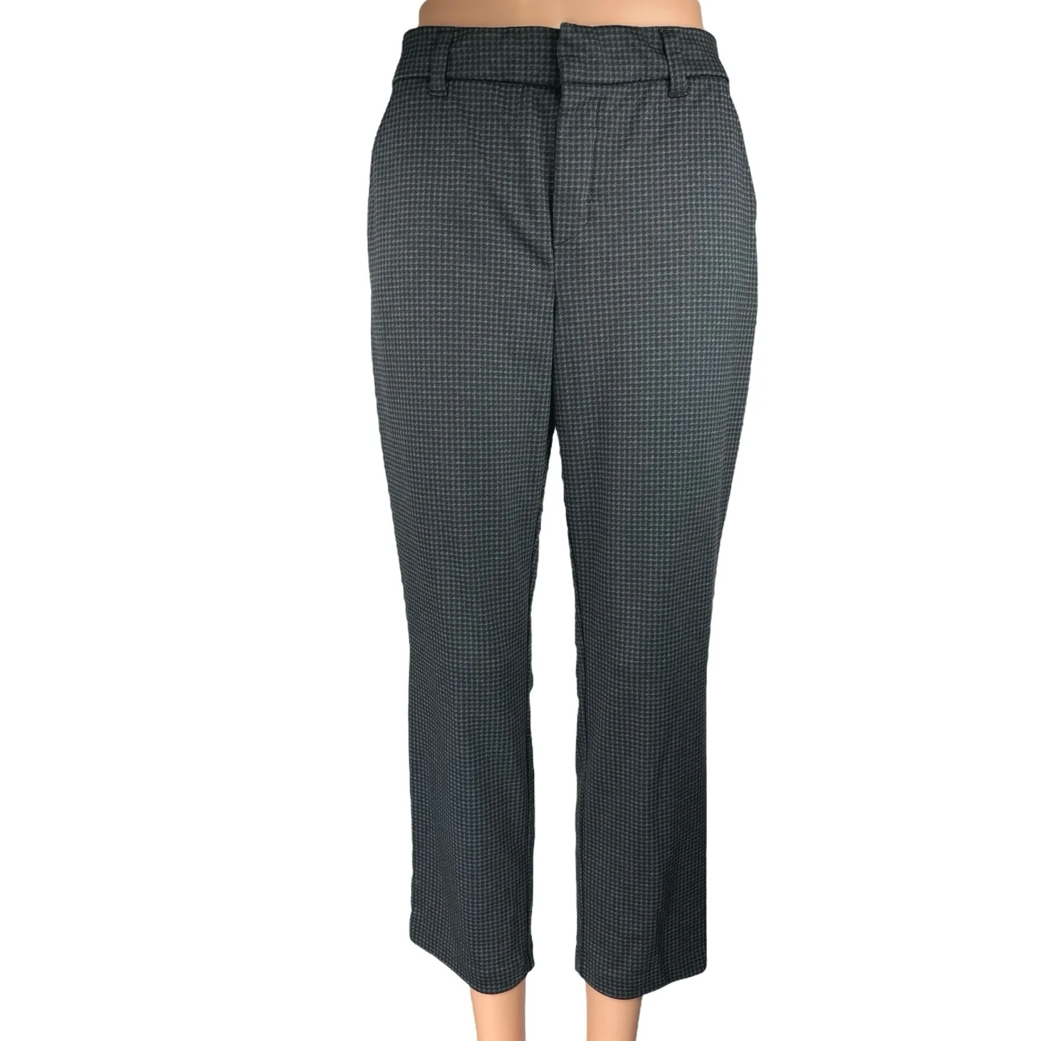 Wit & Wisdom Black Houndstooth Straight Cropped Trouser Dress Pants Size 2