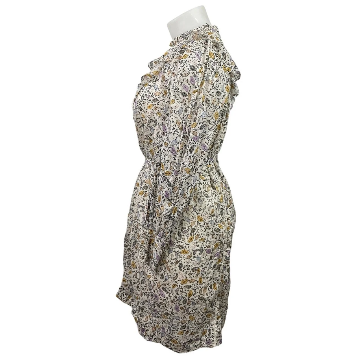 Witchery White Paisley Puff Long Sleeve Belted Mock Neck Mini Sheath Dress Sz 18 - Image 2