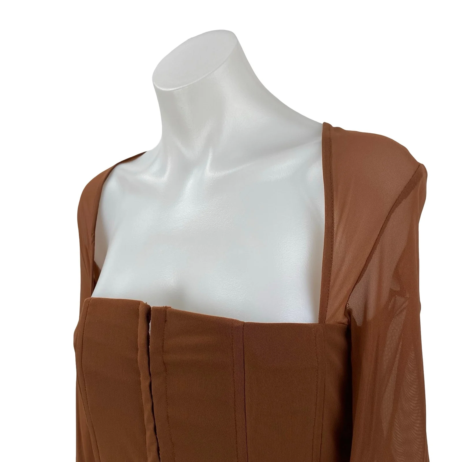 With Jean Al Women's Sheer Mesh Square Neck Long Sleeve Crop Corset Blouse Top M - Image 3