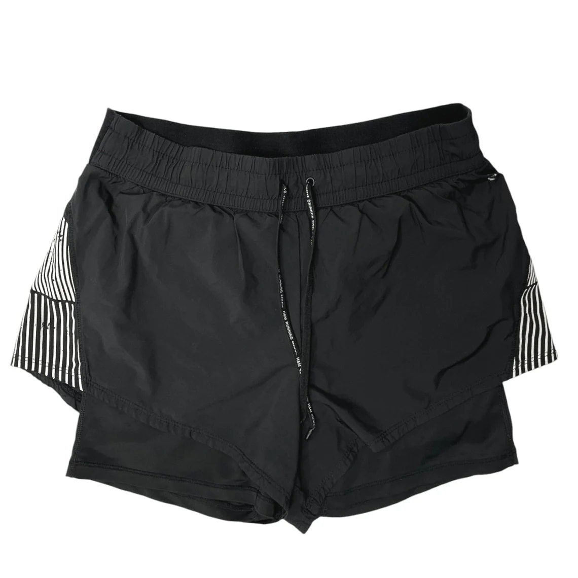 Women Black High Rise Elastic Waist Drawstring Athletic Fitness Mini Shorts Sz 6