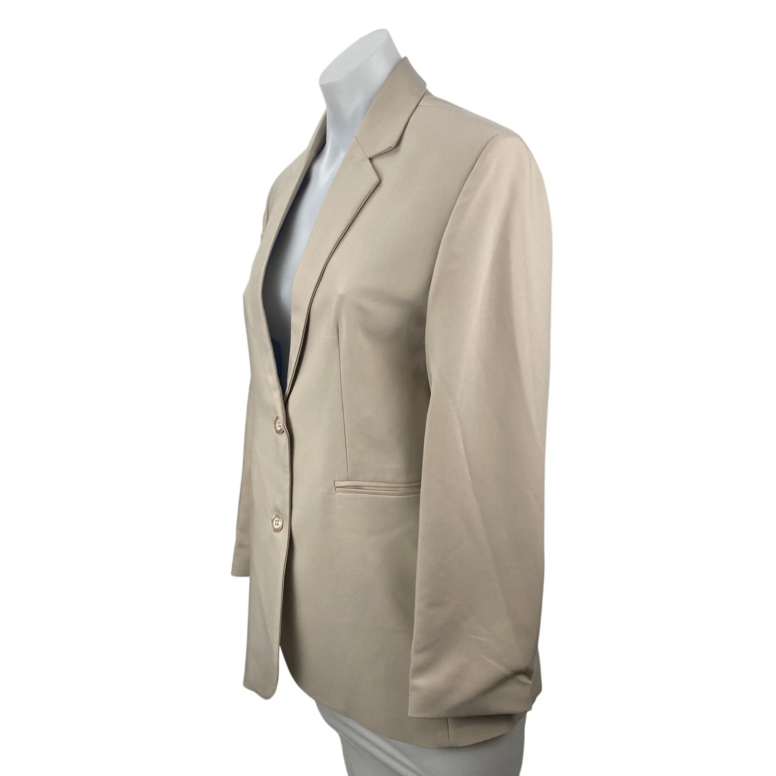 Women's Beige Notched Collar Long Sleeve Single Breasted Blazer Coat Jacket Sz S - Image 3