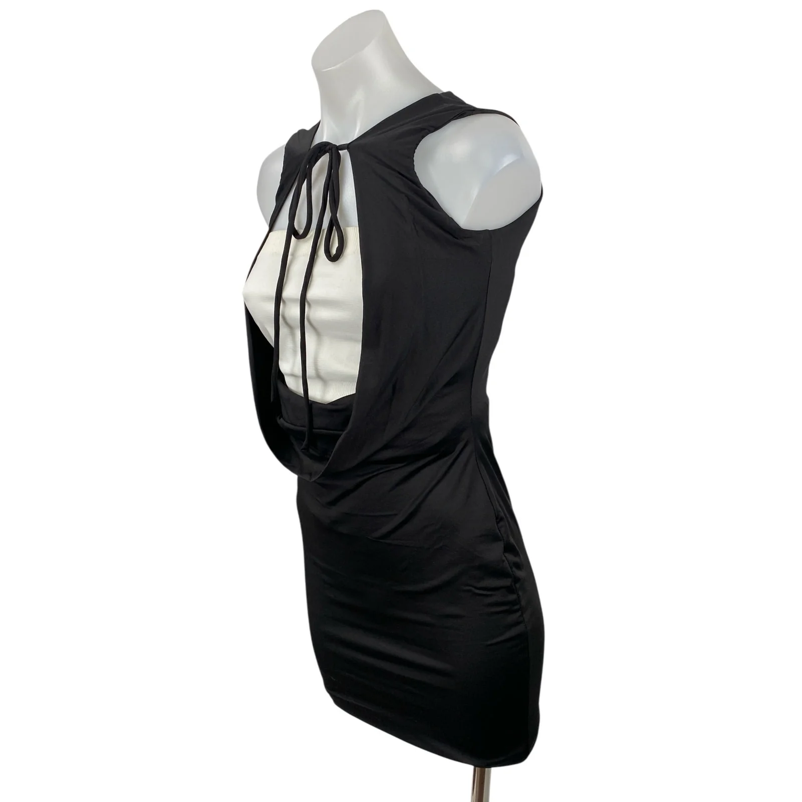 Women's Black Cutout Tie Knot Sleeveless Cowl Layered Mini Bodycon Dress Size S - Image 3