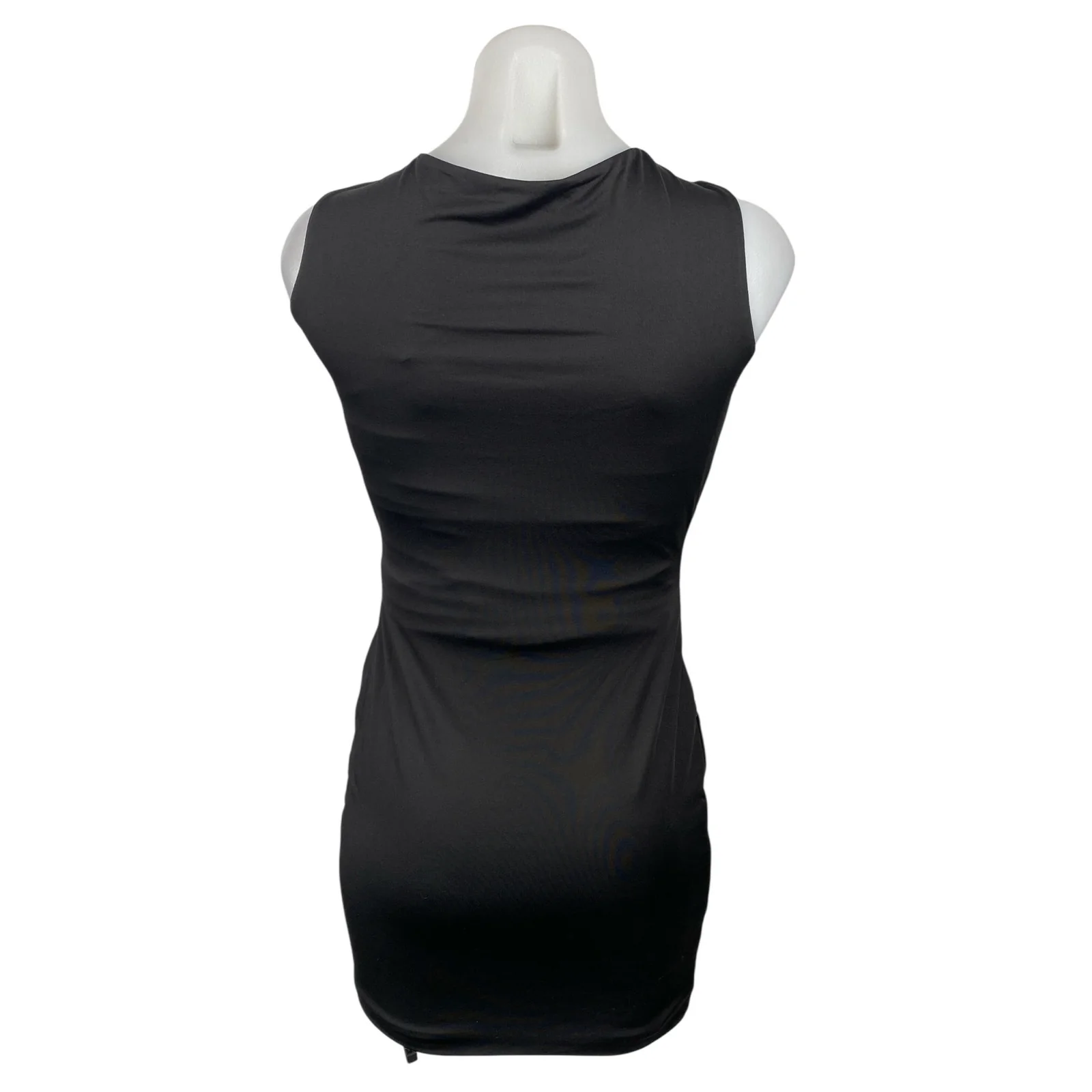 Women's Black Cutout Tie Knot Sleeveless Cowl Layered Mini Bodycon Dress Size S - Image 4
