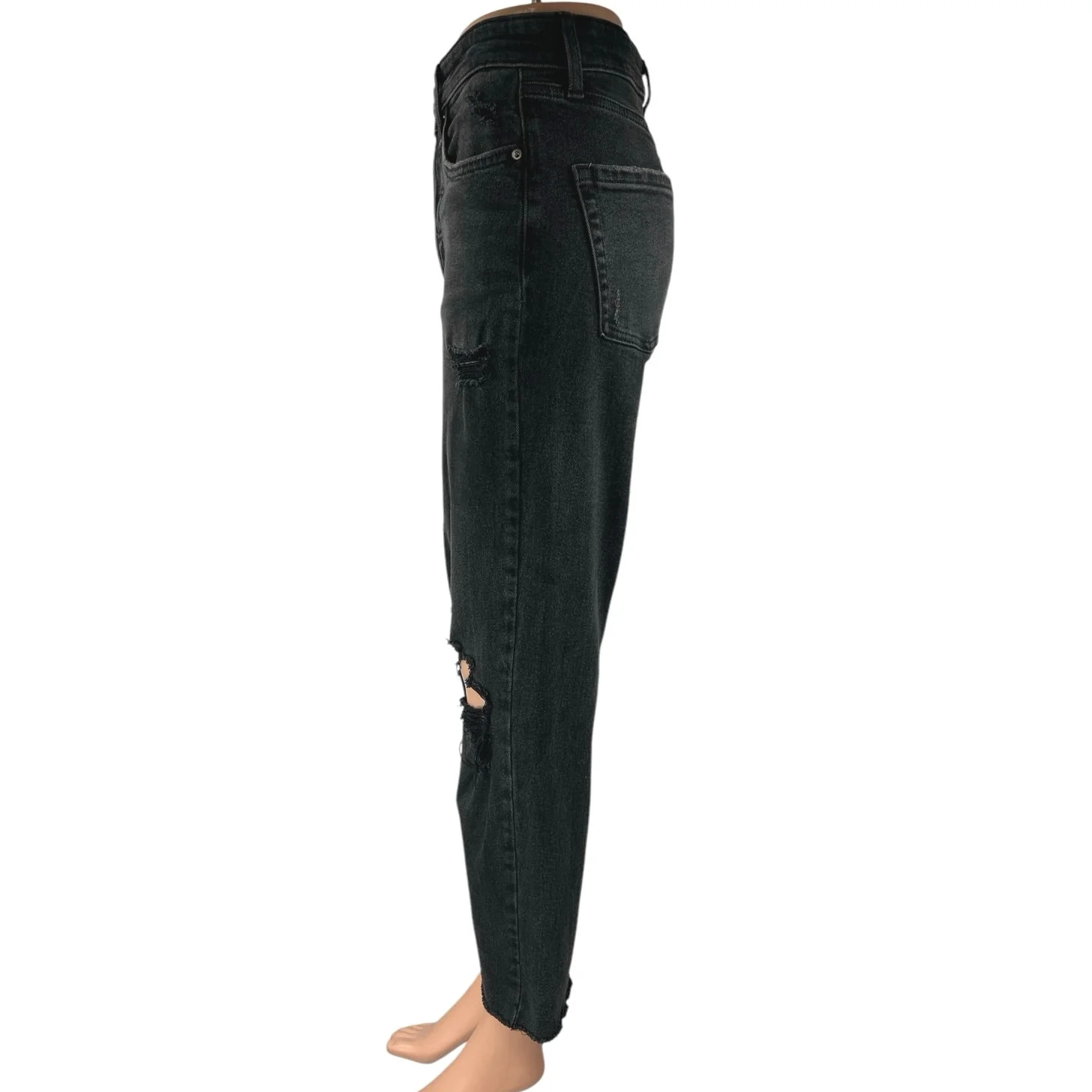Women's Black High Rise Distressed Straight Wide Leg Crop Denim Jeans Pants Sz 2 - Image 2