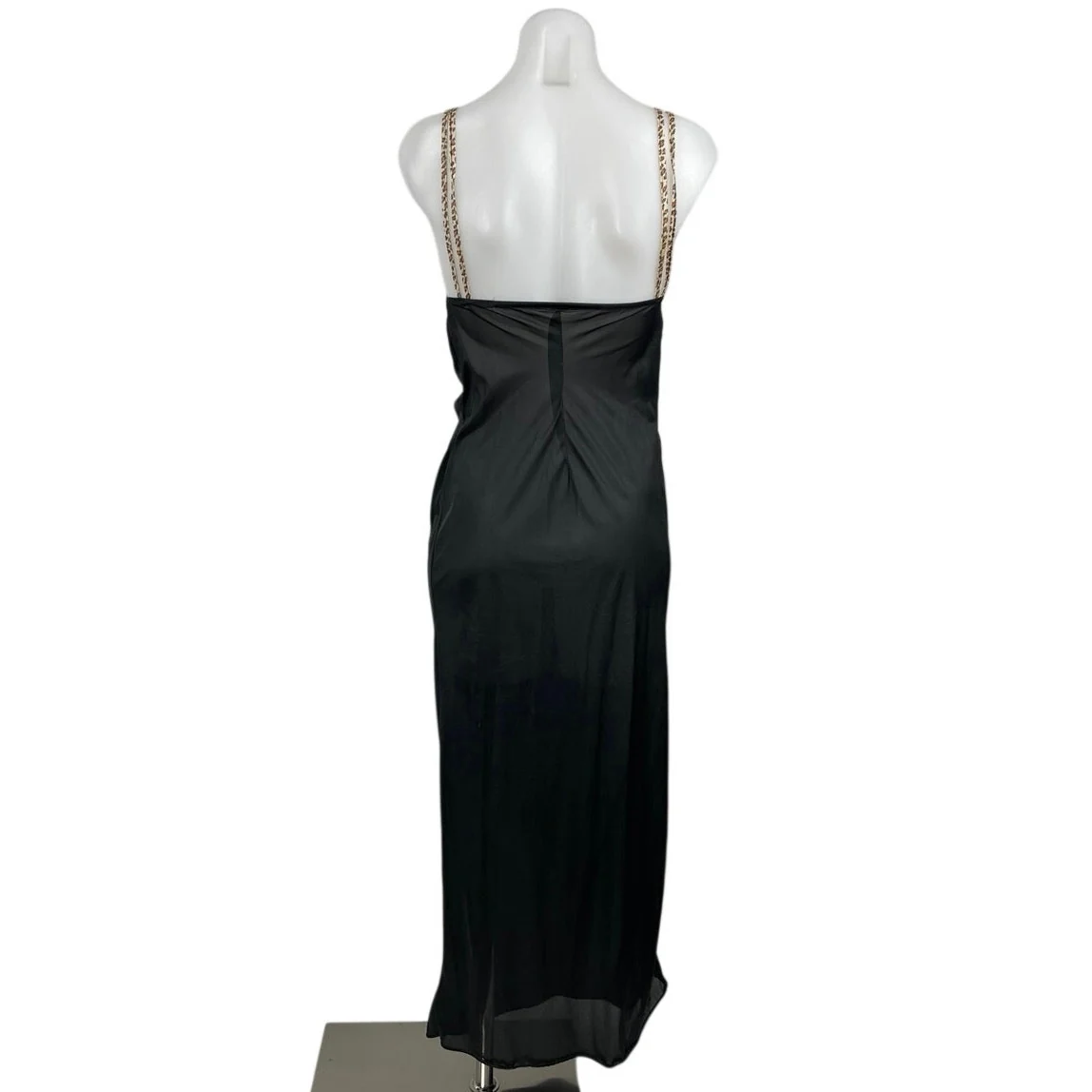 Women's Black Leopard Sleeveless Sheer Mesh Tank Cami Maxi Slip Dress Size M - Image 4