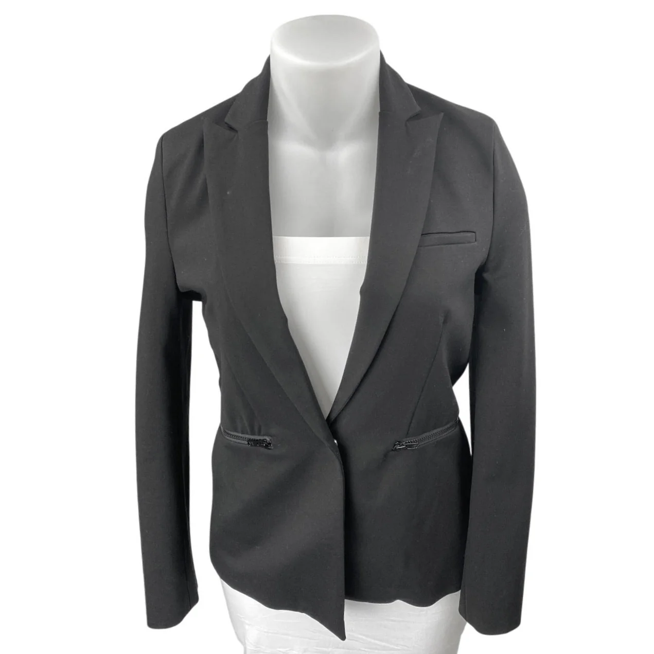 Women's Black Long Sleeve Single Breasted Notch Collar Blazer Coat Jacket Size M