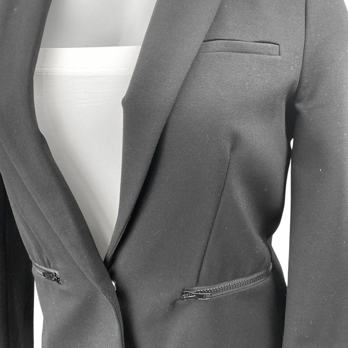 Women's Black Long Sleeve Single Breasted Notch Collar Blazer Coat Jacket Size M - Image 3
