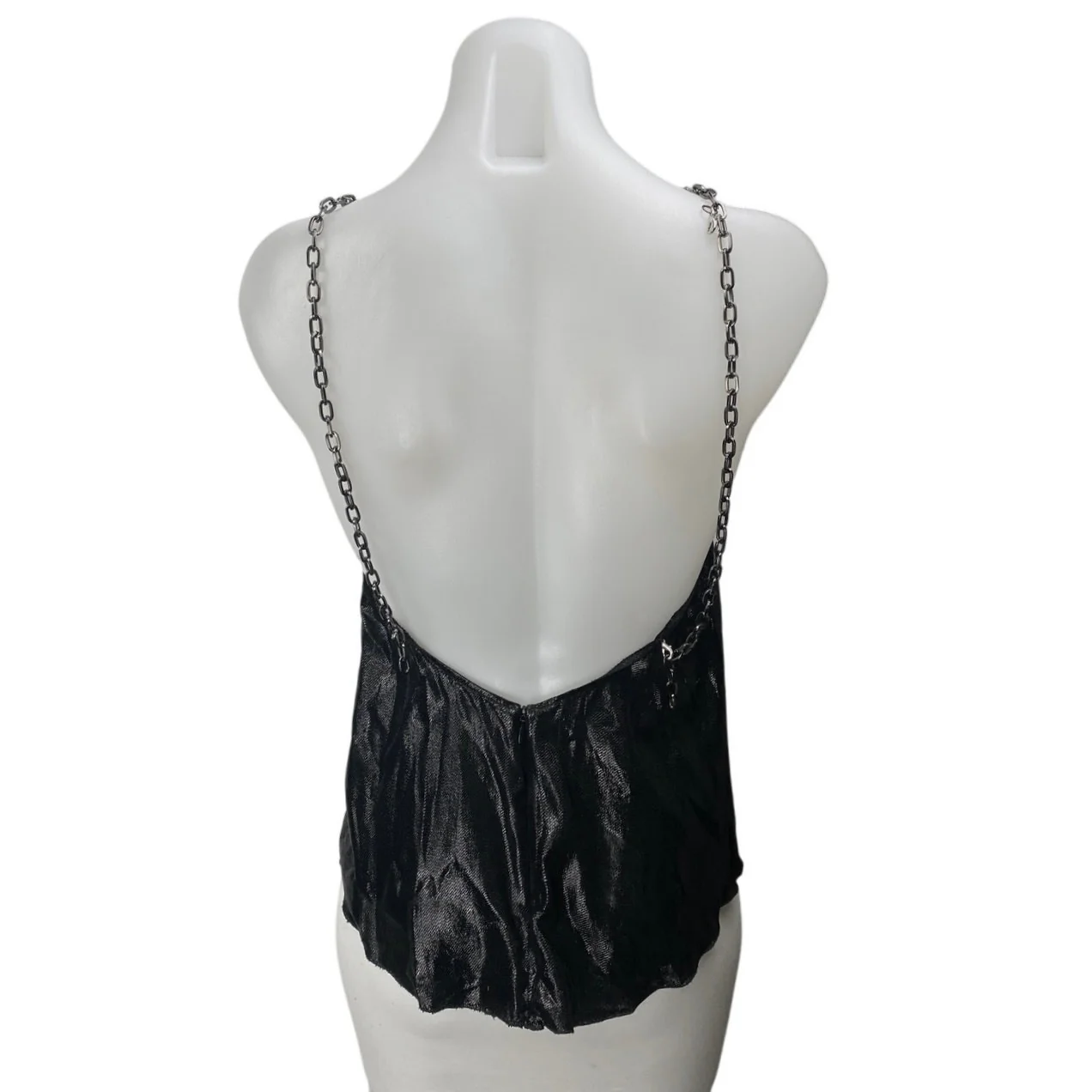 Women's Black Metallic Halter Chain Open Back Sleeveless Shimmer Blouse Top S - Image 2