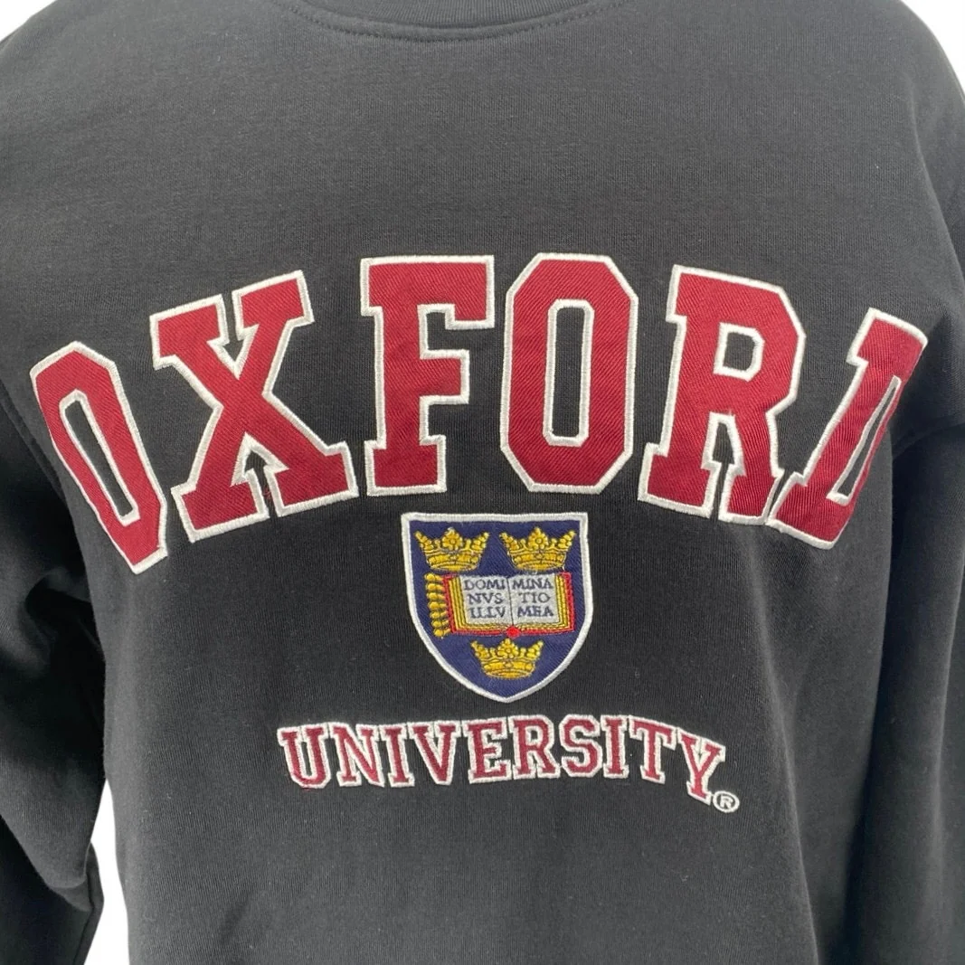 Women's Black Red Oxford University Embroidered Long Sleeve Sweatshirt Top Sz M - Image 3