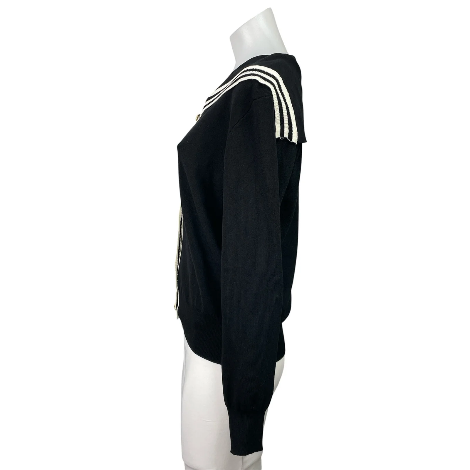 Women's Black Sailor Collar Knit Long Sleeve Button Down Cardigan Sweater Size M - Image 2