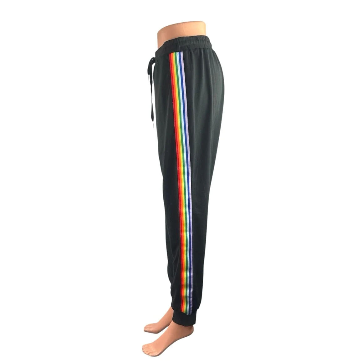 Women's Black Side Stripe Yoga Gym Athletic Activewear Jogger Trousers Pants L - Image 2