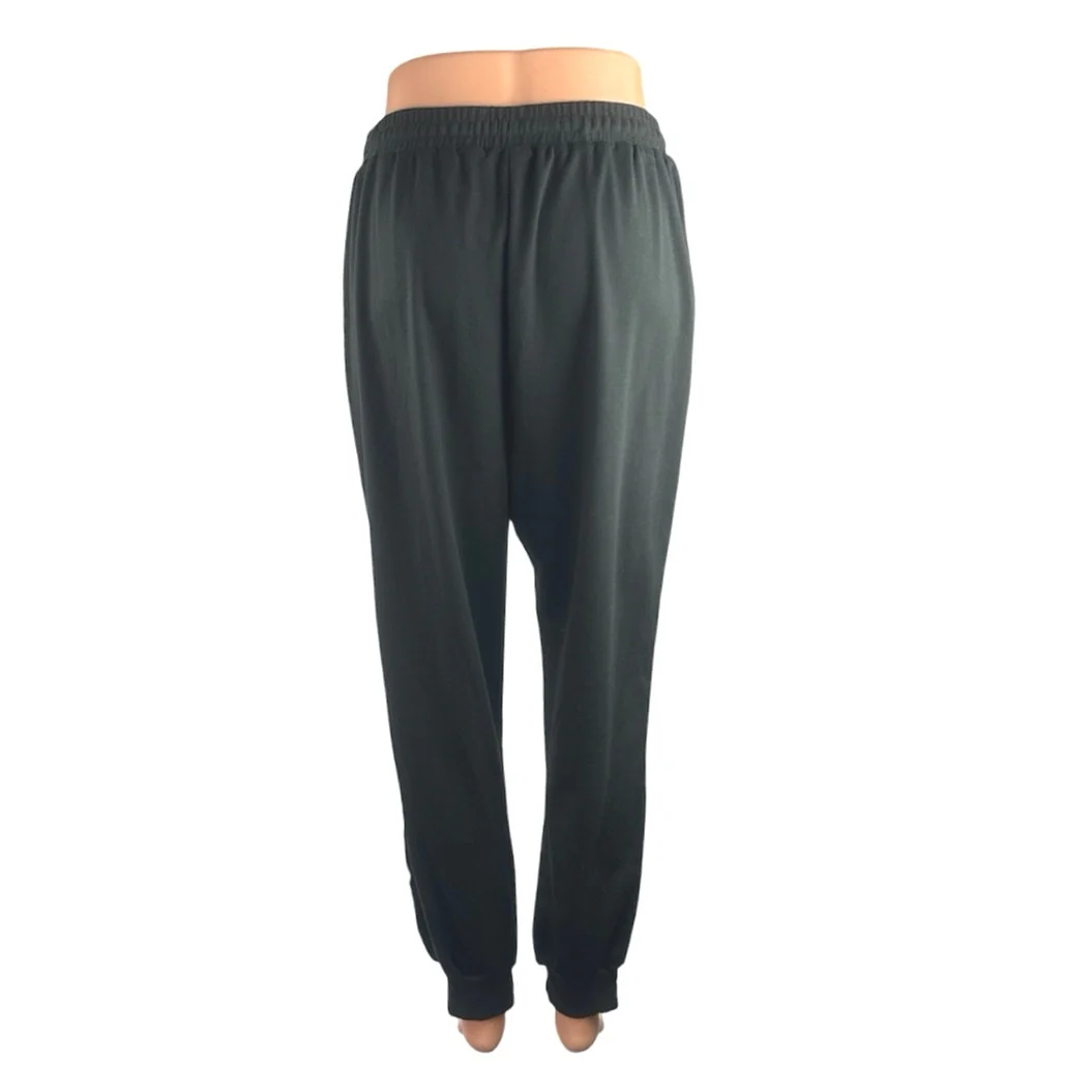 Women's Black Side Stripe Yoga Gym Athletic Activewear Jogger Trousers Pants L - Image 3