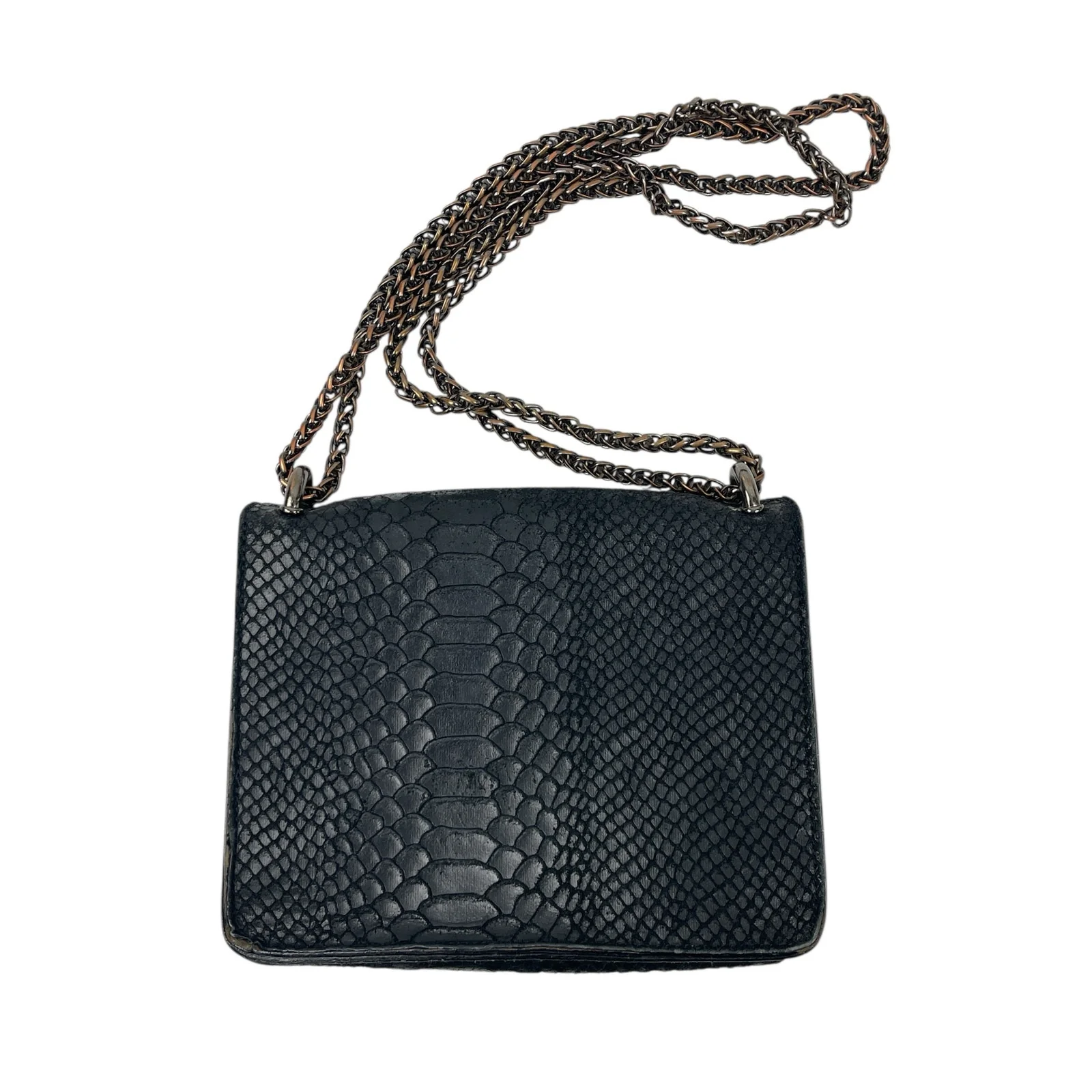 Women's Black Snakeskin Textured Faux Leather Horseshoe Chain Crossbody Bag OS - Image 4