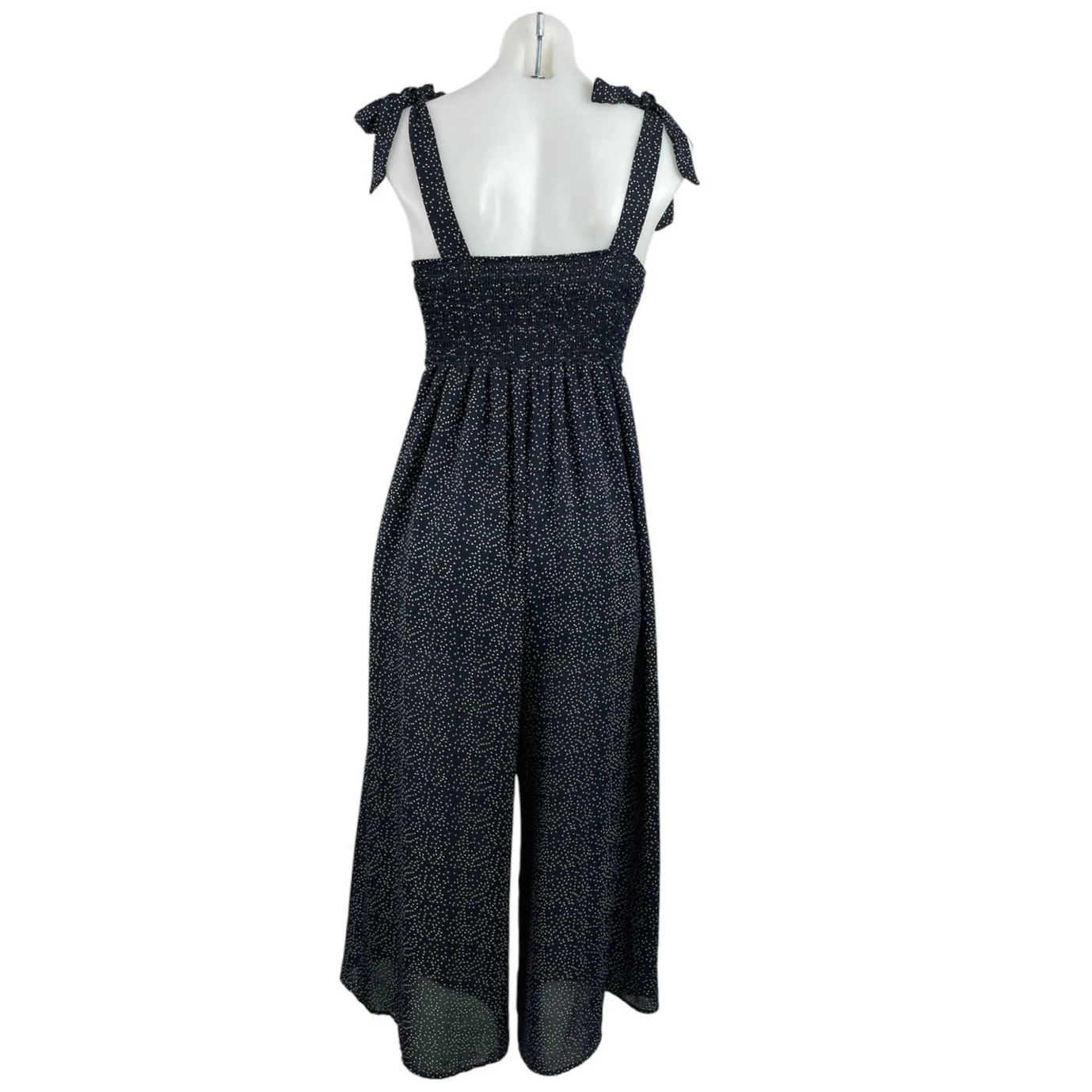Women's Black Tie Strap Sleeveless Dots Square Neck Wide Leg Jumpsuit Size M - Image 3