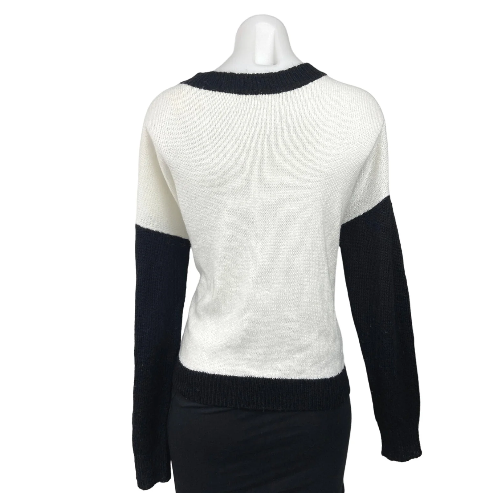 Womens Black & White Yin Yang Print Long Sleeve Mock Neck Pullover Sweater Sz XS - Image 3