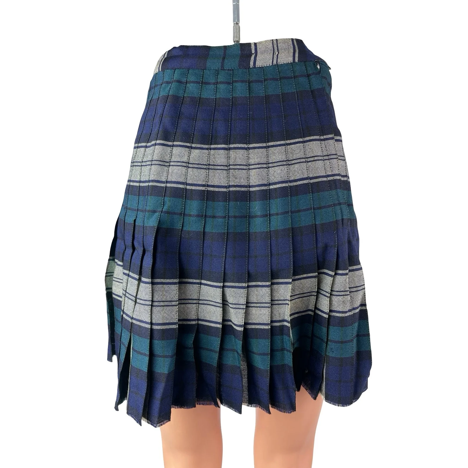 Women's Blue Plaid Striped Colorblock High Waisted Pleated A Line Mini Skirt XS - Image 4