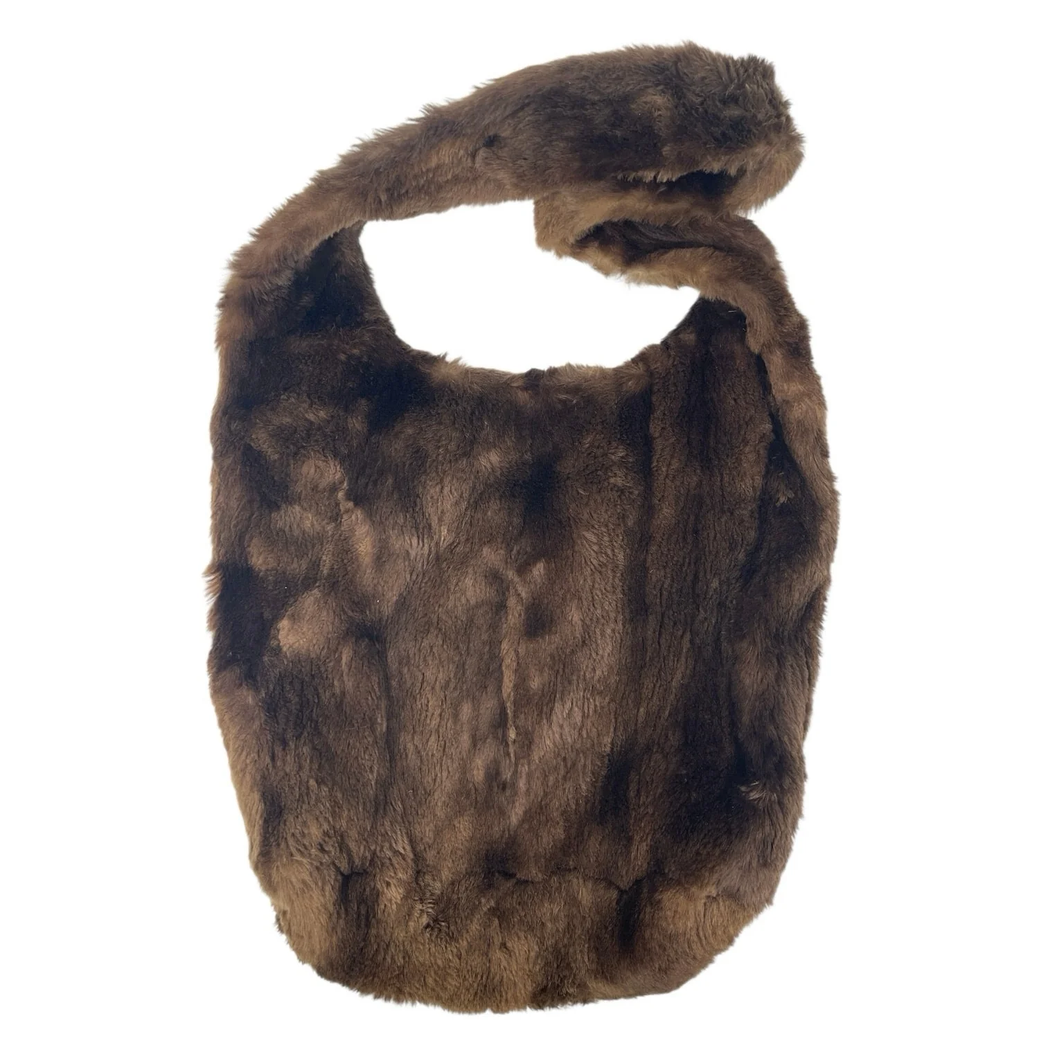 Women's Brown Faux Fur Fuzzy Teddy Y2k Boho Tote Hobo Shoulder Handbag OS - Image 2