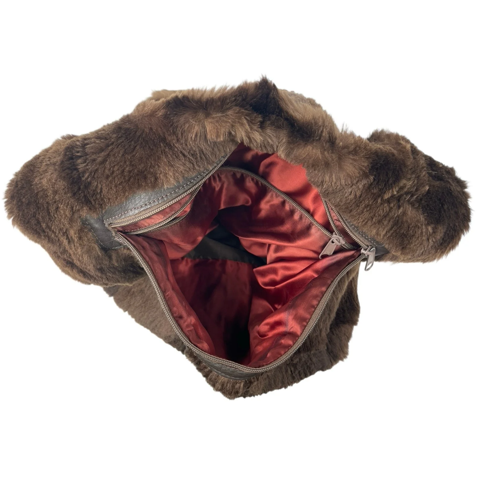 Women's Brown Faux Fur Fuzzy Teddy Y2k Boho Tote Hobo Shoulder Handbag OS - Image 4