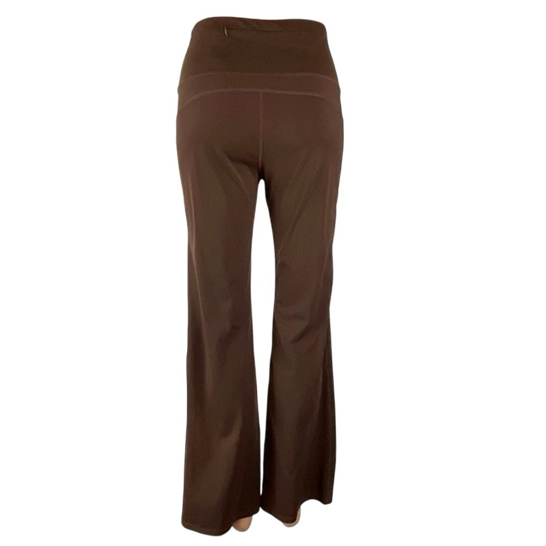 Womens Brown High Rise Yoga Gym Athletic Palazzo Wide Leg Flare Leggings Pants M - Image 4